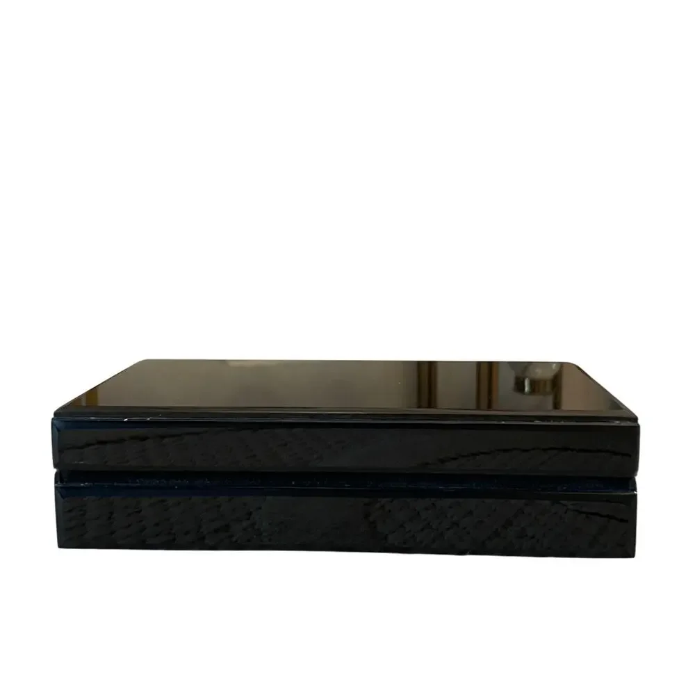 Black Lacquered Box with Gold Bow Motif 8.5 x 4.5 Made in India NEW